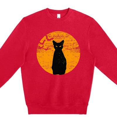 Vintage Scary Halloween Black Cat Costume Retro Moon Cat Mom Premium Crewneck Sweatshirt