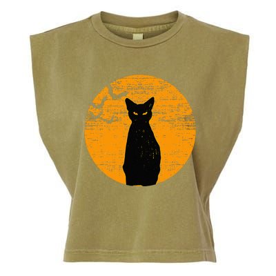 Vintage Scary Halloween Black Cat Costume Retro Moon Cat Mom Garment-Dyed Women's Muscle Tee