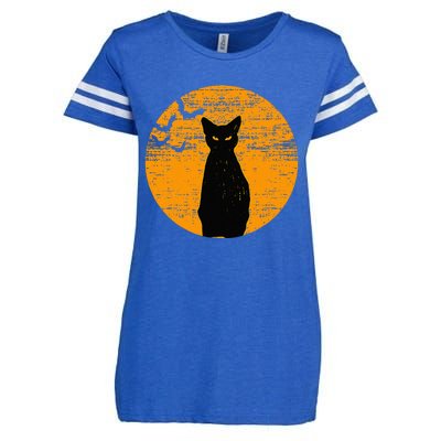 Vintage Scary Halloween Black Cat Costume Retro Moon Cat Mom Enza Ladies Jersey Football T-Shirt