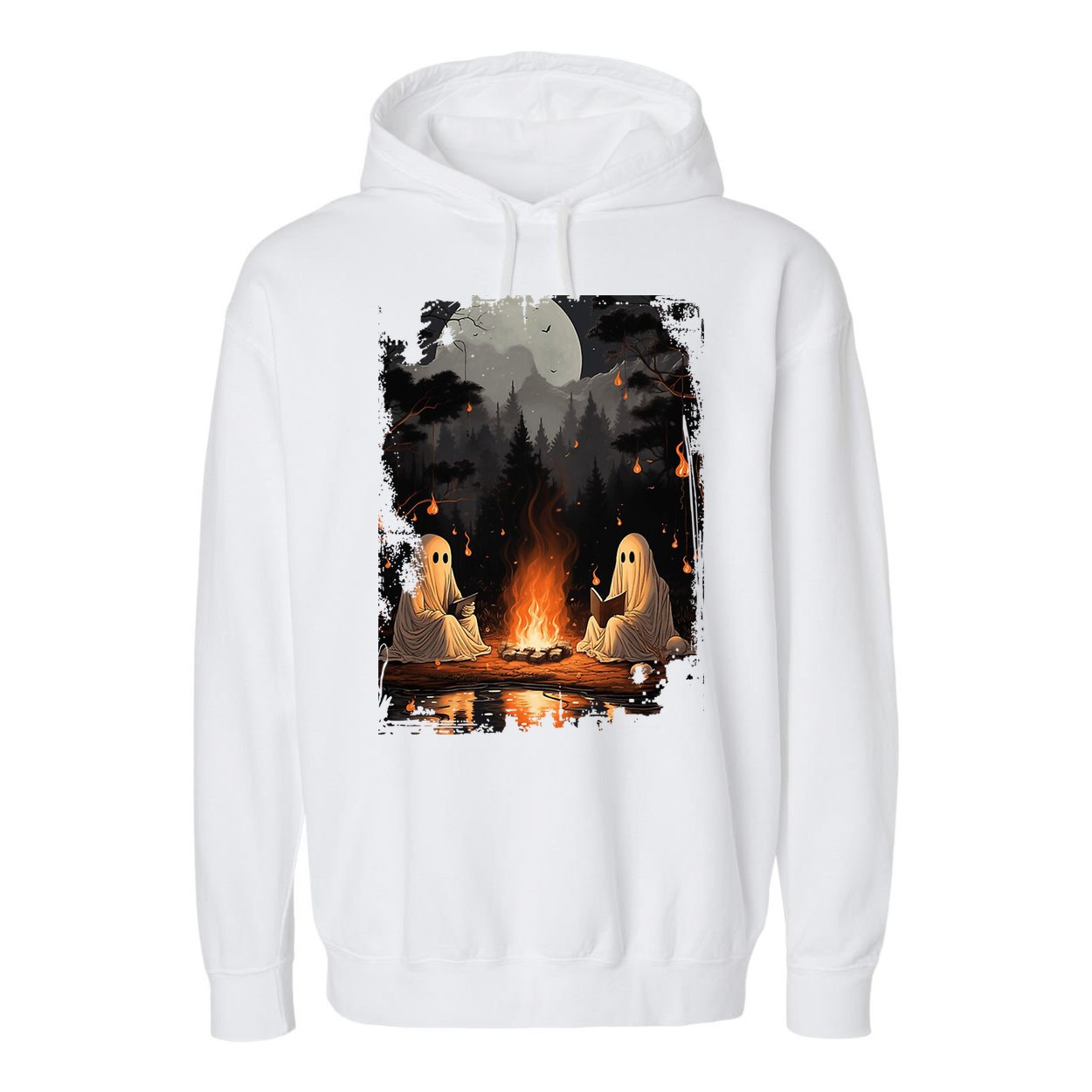 Vintage Spooky Horror Ghost Book Garment-Dyed Fleece Hoodie