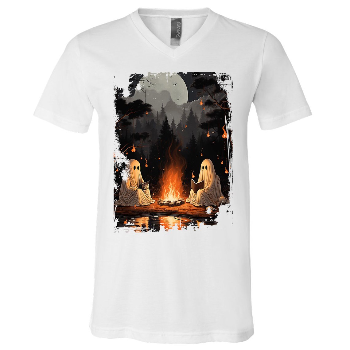 Vintage Spooky Horror Ghost Book V-Neck T-Shirt