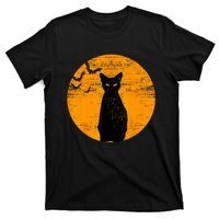 Vintage Scary Halloween Black Cat Costume Retro Moon Cat Mom T-Shirt