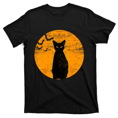 Vintage Scary Halloween Black Cat Costume Retro Moon Cat Mom T-Shirt