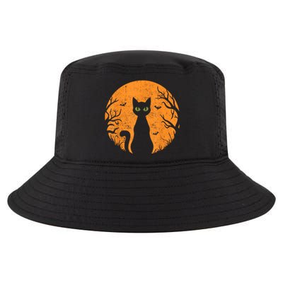 Vintage Scary Halloween Cat Costume Retro Cat Moon Cool Comfort Performance Bucket Hat