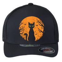 Vintage Scary Halloween Cat Costume Retro Cat Moon Flexfit Unipanel Trucker Cap