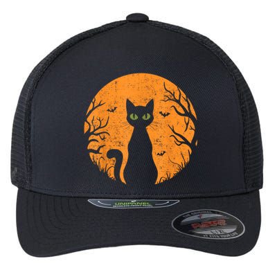 Vintage Scary Halloween Cat Costume Retro Cat Moon Flexfit Unipanel Trucker Cap