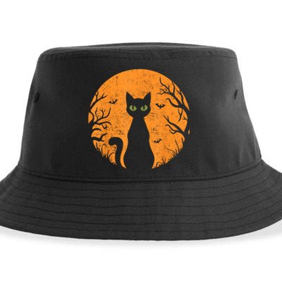 Vintage Scary Halloween Cat Costume Retro Cat Moon Sustainable Bucket Hat