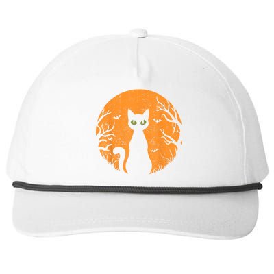 Vintage Scary Halloween Cat Costume Retro Cat Moon Snapback Five-Panel Rope Hat