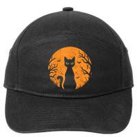 Vintage Scary Halloween Cat Costume Retro Cat Moon 7-Panel Snapback Hat