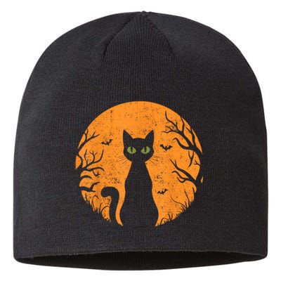 Vintage Scary Halloween Cat Costume Retro Cat Moon Sustainable Beanie