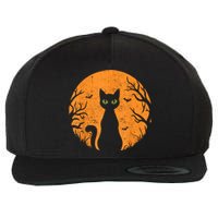 Vintage Scary Halloween Cat Costume Retro Cat Moon Wool Snapback Cap