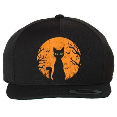 Vintage Scary Halloween Cat Costume Retro Cat Moon Wool Snapback Cap