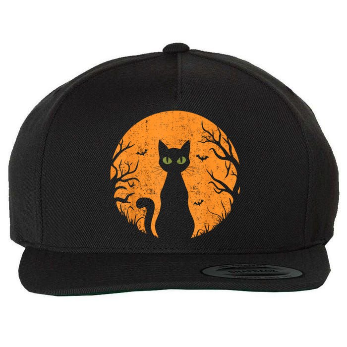 Vintage Scary Halloween Cat Costume Retro Cat Moon Wool Snapback Cap