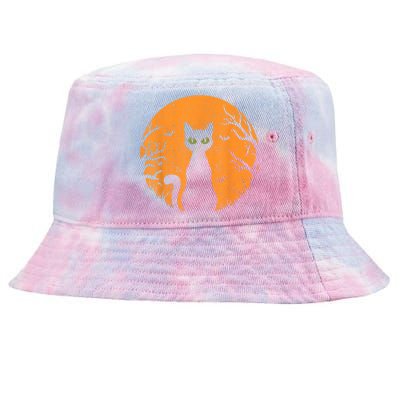 Vintage Scary Halloween Cat Costume Retro Cat Moon Tie-Dyed Bucket Hat