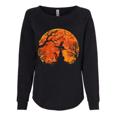 Vintage Scary Halloween Cat Costume Retro Cat Moon Womens California Wash Sweatshirt