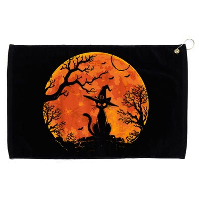 Vintage Scary Halloween Cat Costume Retro Cat Moon Grommeted Golf Towel