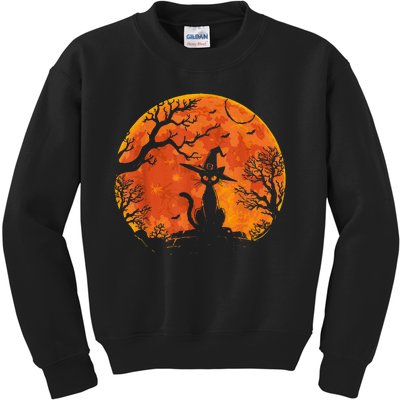 Vintage Scary Halloween Cat Costume Retro Cat Moon Kids Sweatshirt