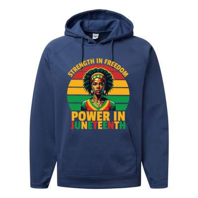 Vintage Strength In Freedom Power In Junenth Cute Gift Performance Fleece Hoodie