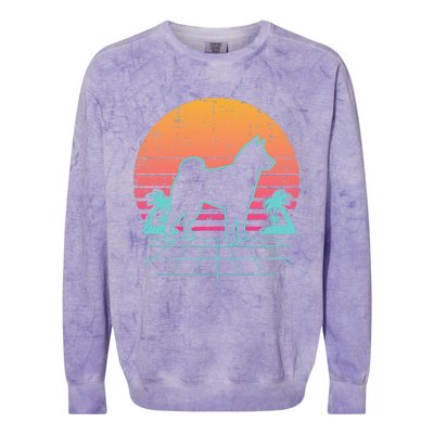 Vapowave Shiba Inu Retro Akita Japanese Dog Gift Colorblast Crewneck Sweatshirt