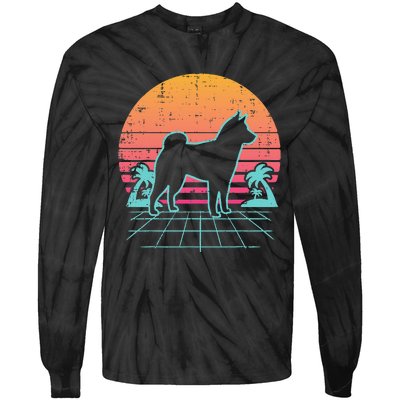 Vapowave Shiba Inu Retro Akita Japanese Dog Gift Tie-Dye Long Sleeve Shirt