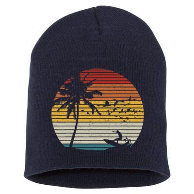 Vintage Surfer Island Sunset Retro Surfing Beach Surf Short Acrylic Beanie