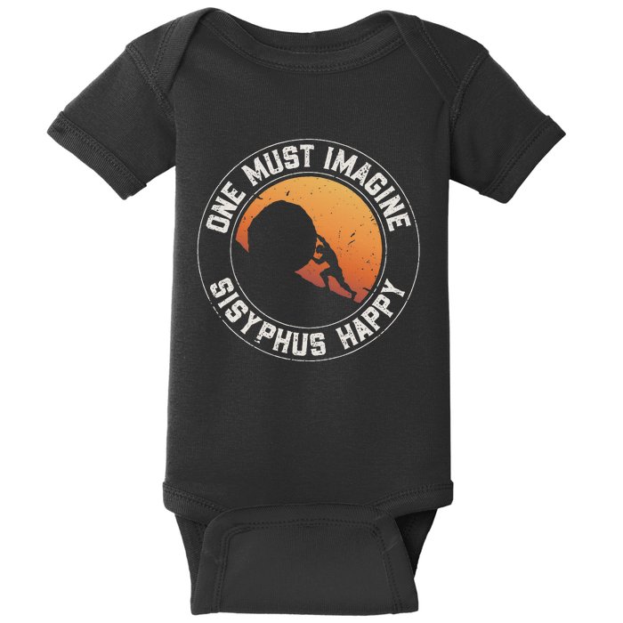 Vintage Sisyphus is Happy Quote The Myth of Sisyphus Baby Bodysuit