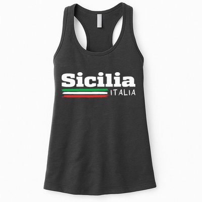 Vintage Sicilia Italia Sicily Italian Flag Italy Souvenir Womens Tank Top