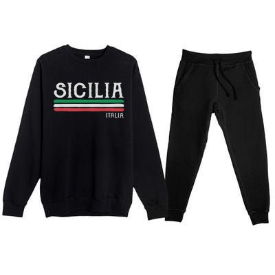 Vintage Sicilia Italy Italia Souvenir Italian Sicily Premium Crewneck Sweatsuit Set