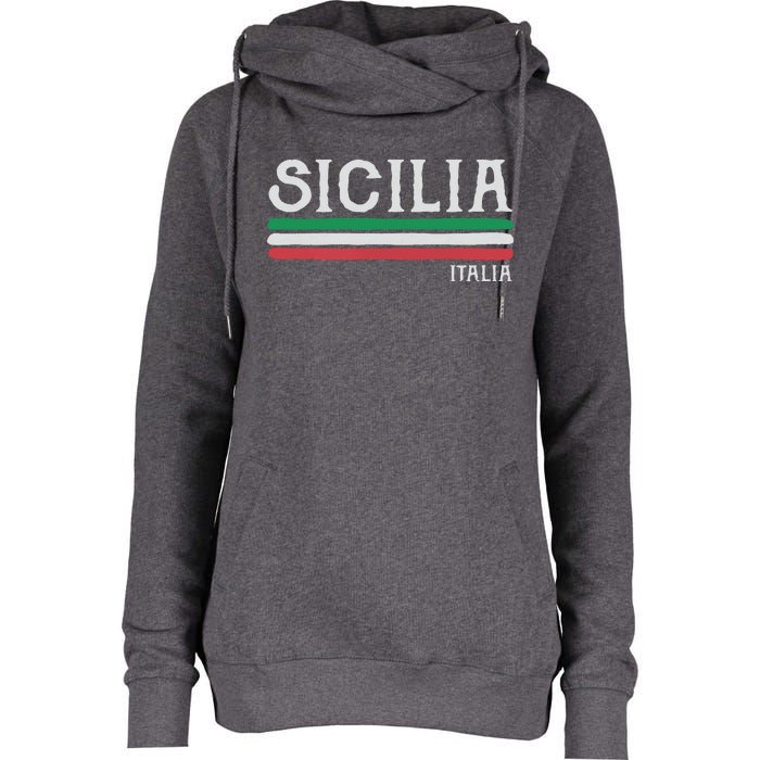 Vintage Sicilia Italy Italia Souvenir Italian Sicily Womens Funnel Neck Pullover Hood