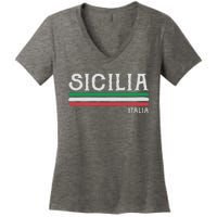 Vintage Sicilia Italy Italia Souvenir Italian Sicily Women's V-Neck T-Shirt