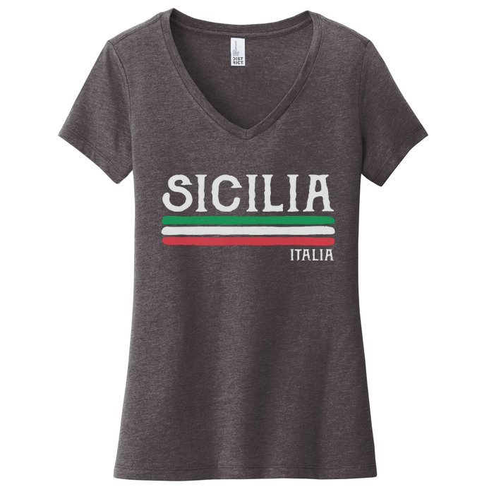 Vintage Sicilia Italy Italia Souvenir Italian Sicily Women's V-Neck T-Shirt