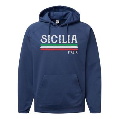 Vintage Sicilia Italy Italia Souvenir Italian Sicily Performance Fleece Hoodie