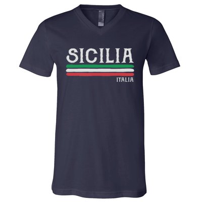 Vintage Sicilia Italy Italia Souvenir Italian Sicily V-Neck T-Shirt