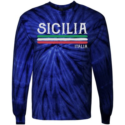 Vintage Sicilia Italy Italia Souvenir Italian Sicily Tie-Dye Long Sleeve Shirt