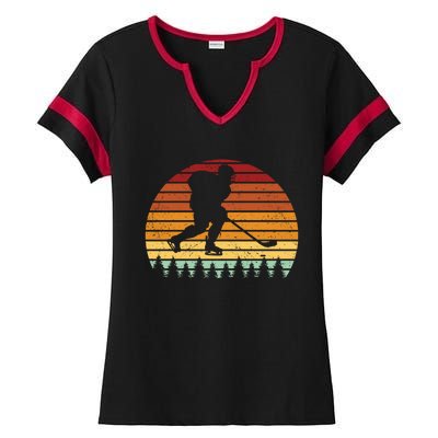 Vintage Sunset Ice Hockey Player Retro Winter Sports Lover Gift Ladies Halftime Notch Neck Tee