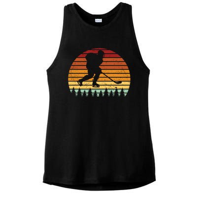 Vintage Sunset Ice Hockey Player Retro Winter Sports Lover Gift Ladies PosiCharge Tri-Blend Wicking Tank