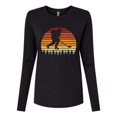 Vintage Sunset Ice Hockey Player Retro Winter Sports Lover Gift Womens Cotton Relaxed Long Sleeve T-Shirt