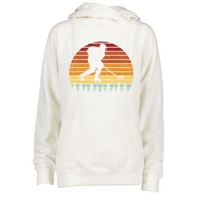 Vintage Sunset Ice Hockey Player Retro Winter Sports Lover Gift Womens Funnel Neck Pullover Hood