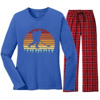 Vintage Sunset Ice Hockey Player Retro Winter Sports Lover Gift Women's Long Sleeve Flannel Pajama Set 