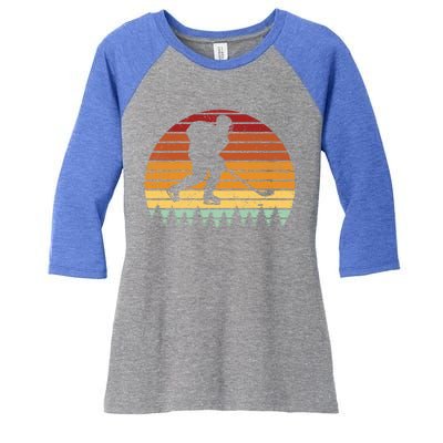 Vintage Sunset Ice Hockey Player Retro Winter Sports Lover Gift Women's Tri-Blend 3/4-Sleeve Raglan Shirt