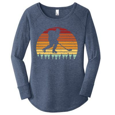 Vintage Sunset Ice Hockey Player Retro Winter Sports Lover Gift Women's Perfect Tri Tunic Long Sleeve Shirt