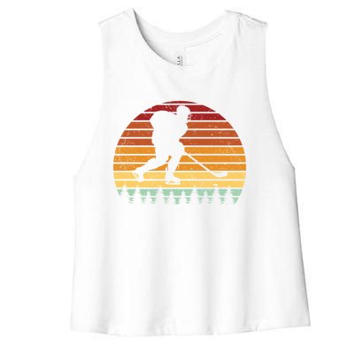 Vintage Sunset Ice Hockey Player Retro Winter Sports Lover Gift Women's Racerback Cropped Tank