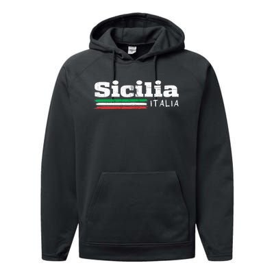 Vintage Sicilia Italia Sicily Italian Flag Italy Souvenir Performance Fleece Hoodie