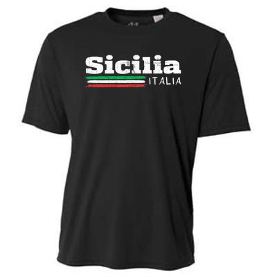 Vintage Sicilia Italia Sicily Italian Flag Italy Souvenir Cooling Performance Crew T-Shirt