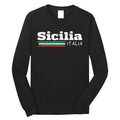 Vintage Sicilia Italia Sicily Italian Flag Italy Souvenir Long Sleeve Shirt