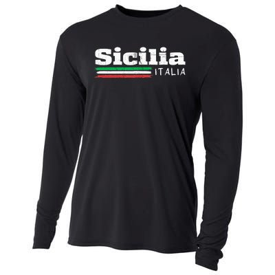 Vintage Sicilia Italia Sicily Italian Flag Italy Souvenir Cooling Performance Long Sleeve Crew