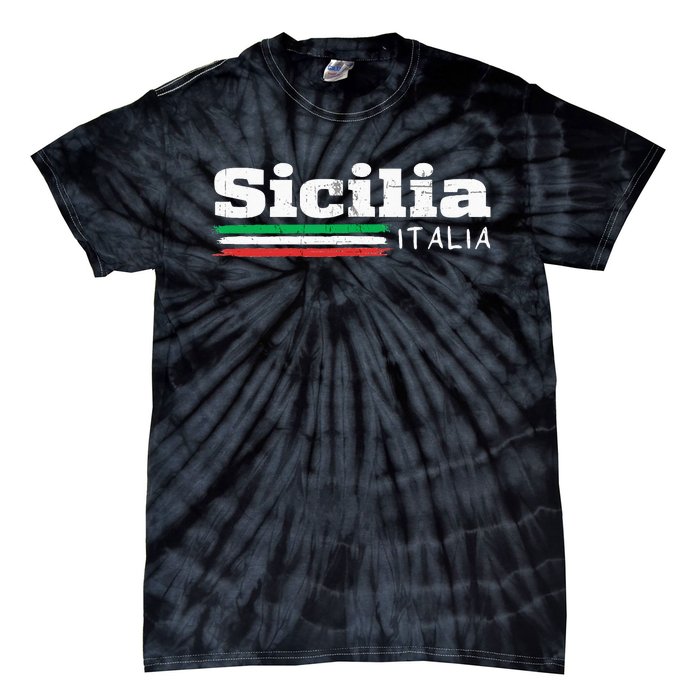 Vintage Sicilia Italia Sicily Italian Flag Italy Souvenir Tie-Dye T-Shirt