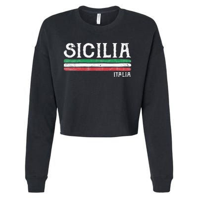 Vintage Sicilia Italy Italia Souvenir Italian Sicily Cropped Pullover Crew