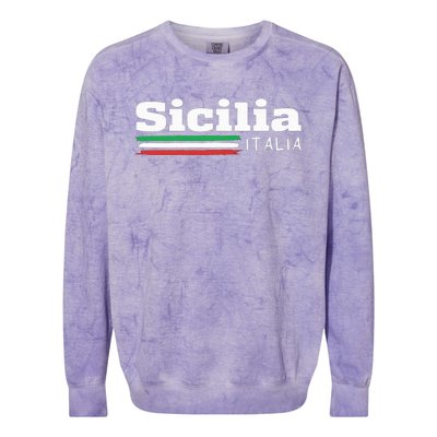 Vintage Sicilia Italia Sicily Italian Flag Italy Souvenir Colorblast Crewneck Sweatshirt