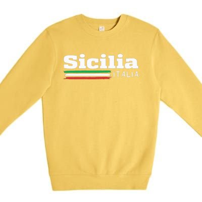 Vintage Sicilia Italia Sicily Italian Flag Italy Souvenir Premium Crewneck Sweatshirt